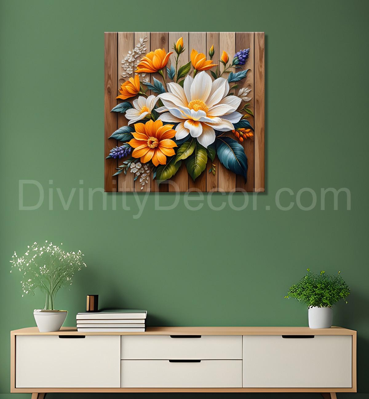 Colourful flower in brown background painting - Flower-S-298