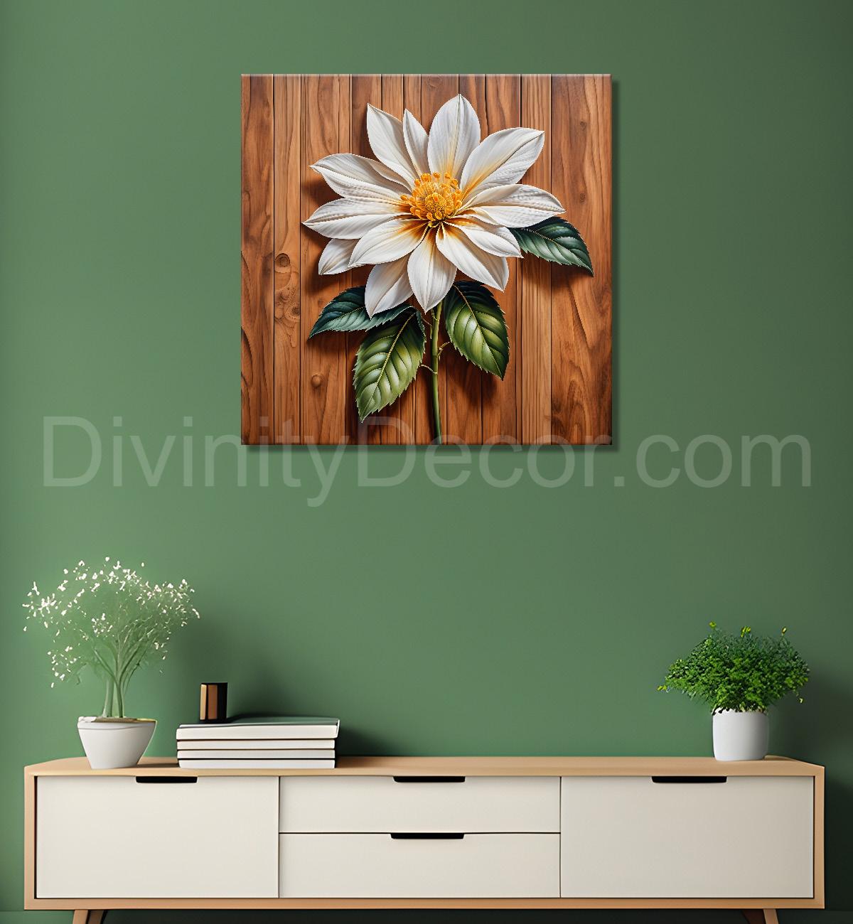 White flower in brown background painting  - Flower-S-301