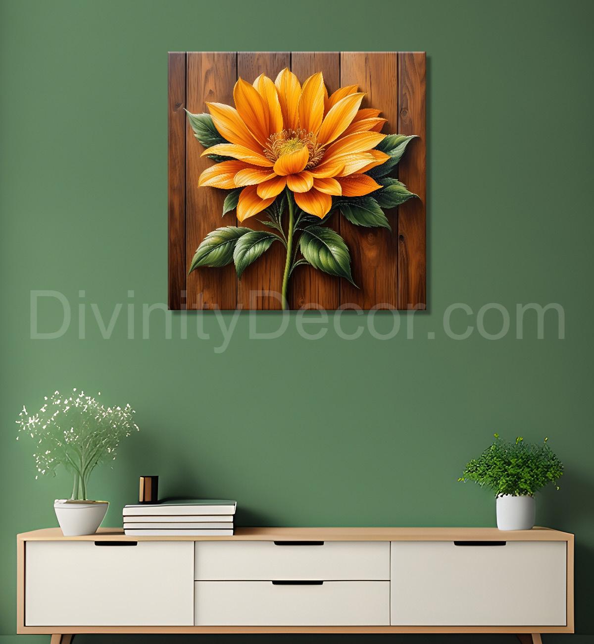 Yellow flower in brown background painting   - Flower-S-302