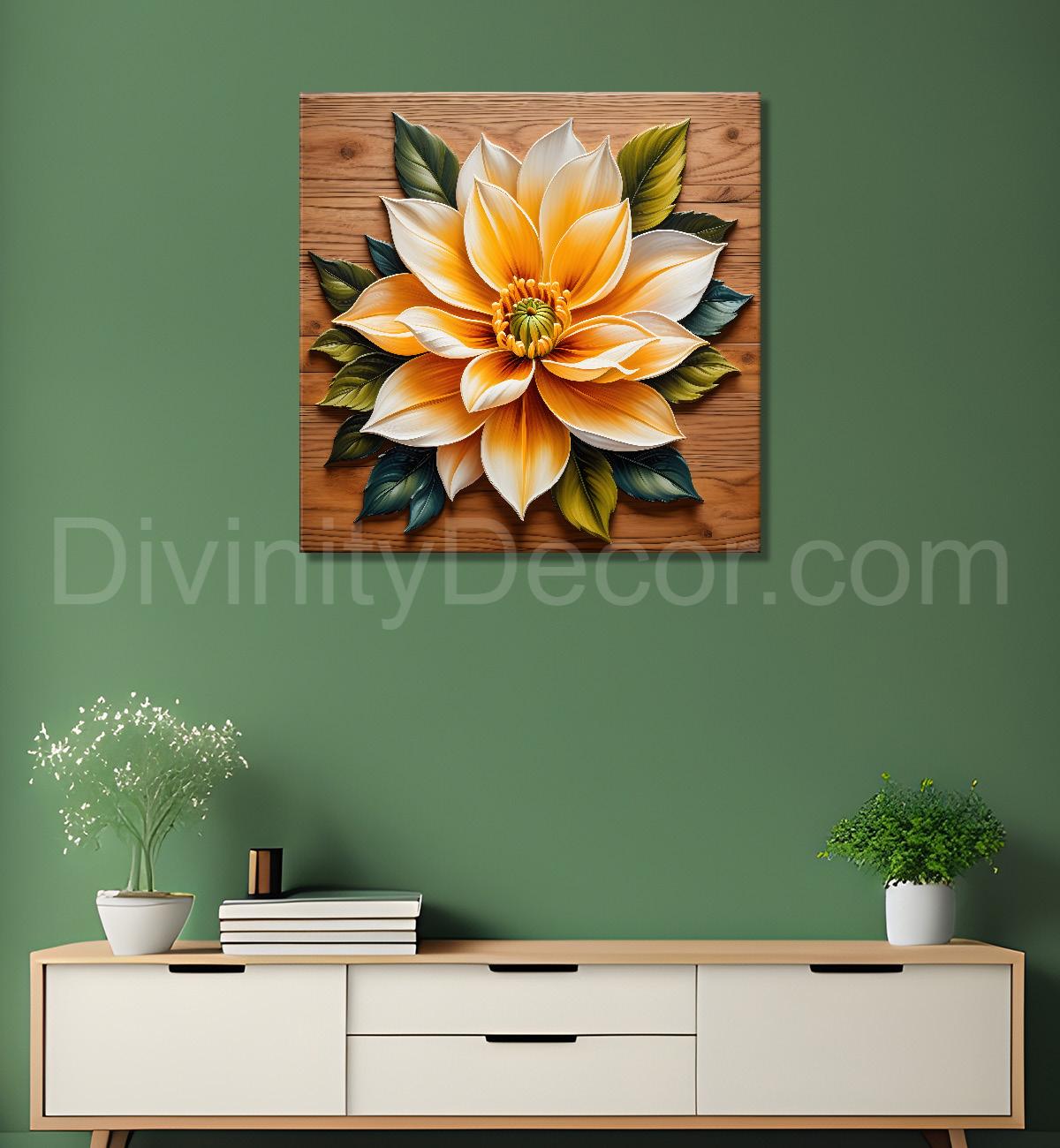 White flower in brown background painting - Flower-S-303