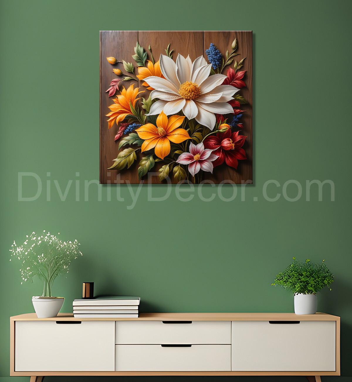 Colourful flower in brown background painting  - Flower-S-305