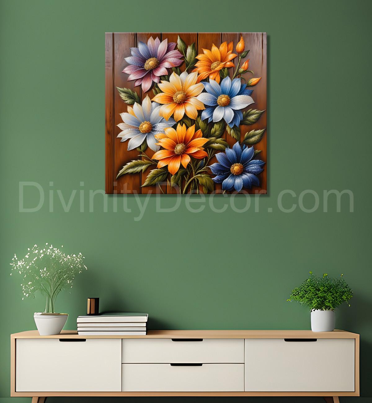 Colourful flower in brown background painting  - Flower-S-306