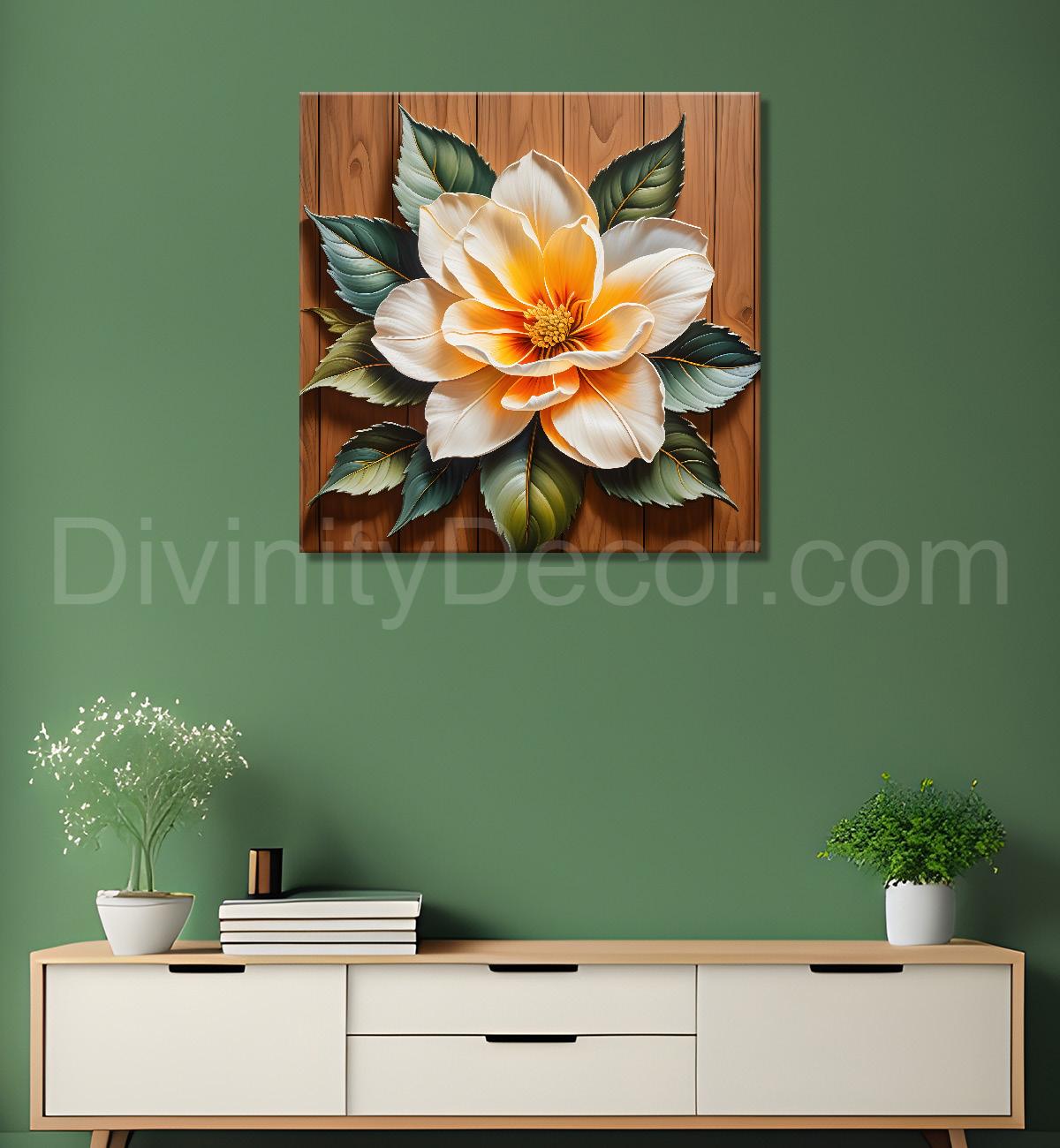 White flower in brown background painting  - Flower-S-307