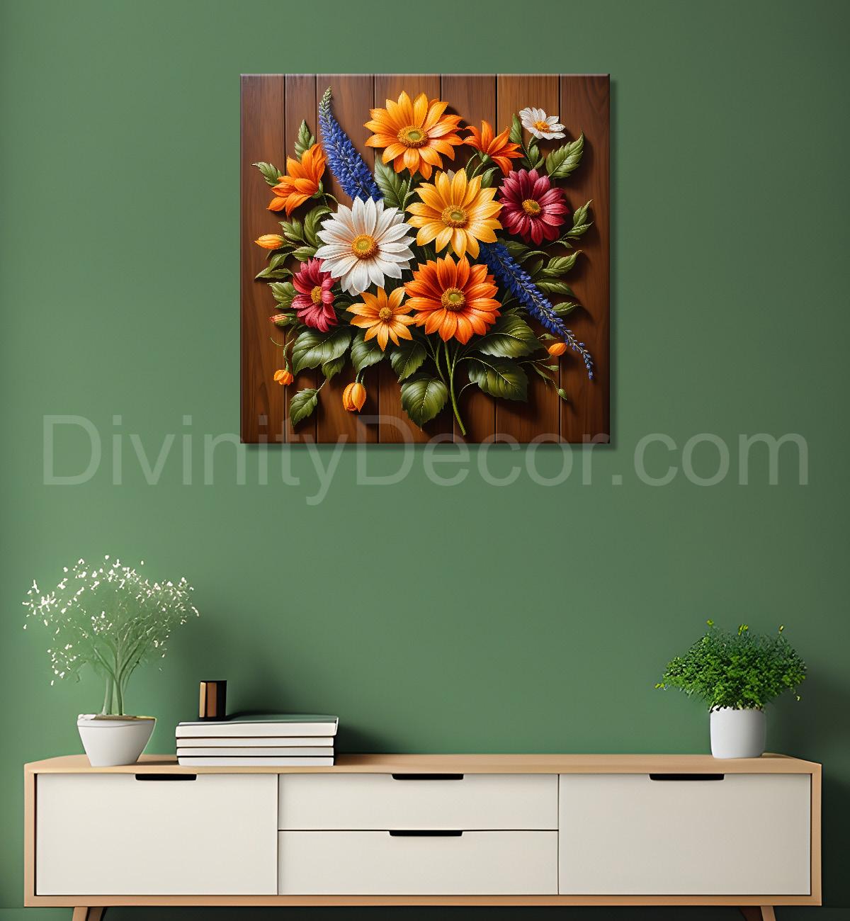 Colourful flower in brown background painting  - Flower-S-313