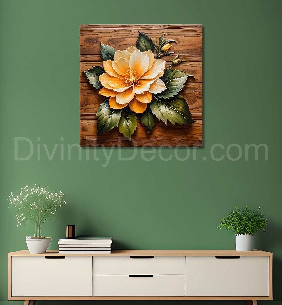 Yellow flower in brown background painting   - Flower-S-315