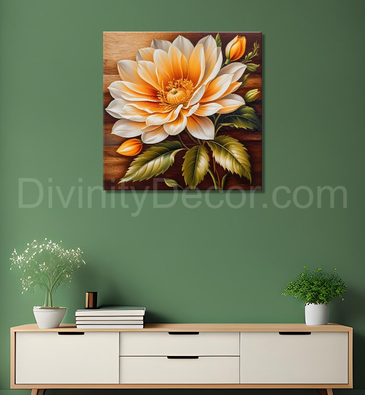 Yellow flower in brown background painting - Flower-S-317