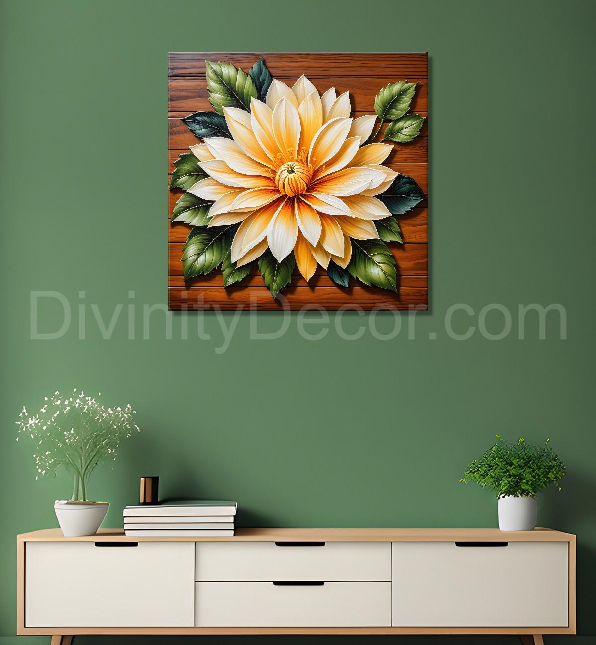 Yellow flower in brown background painting - Flower-S-318