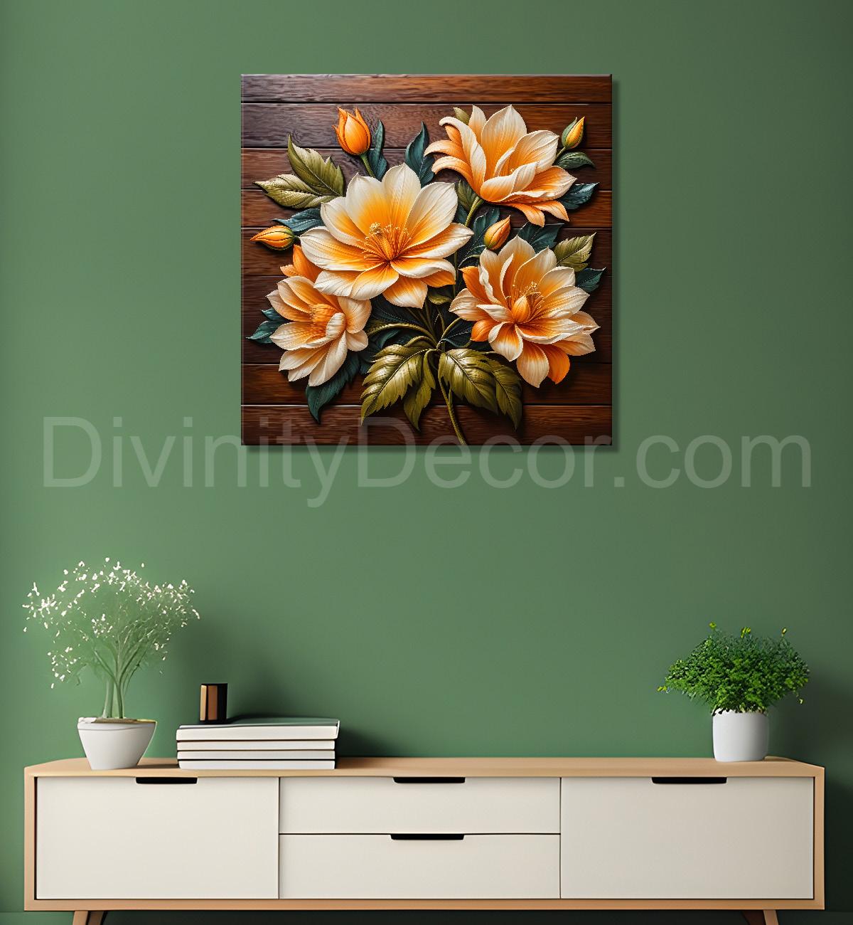 Yellow flower in brown background painting - Flower-S-319