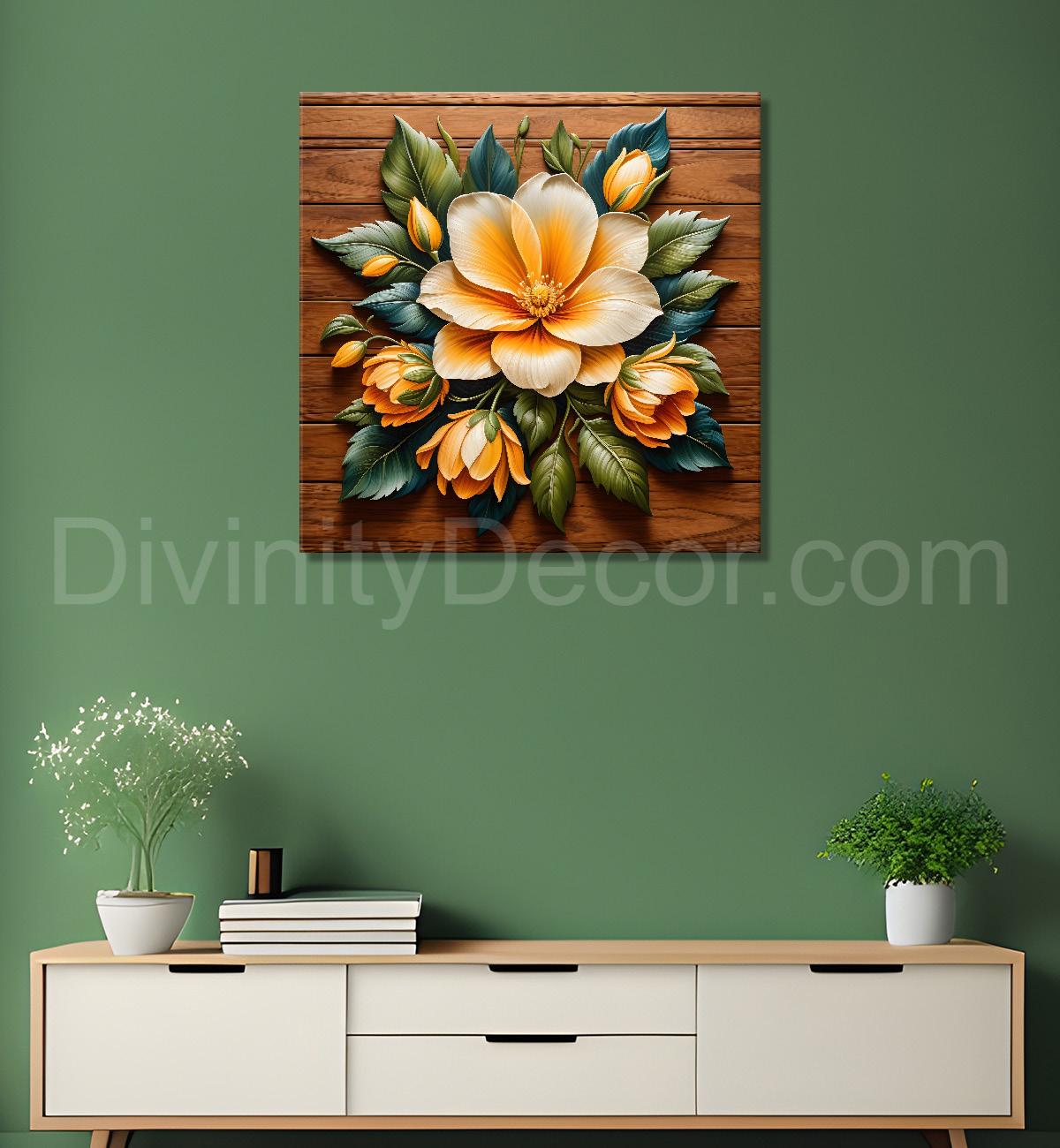 Yellow flower in brown background painting - Flower-S-320