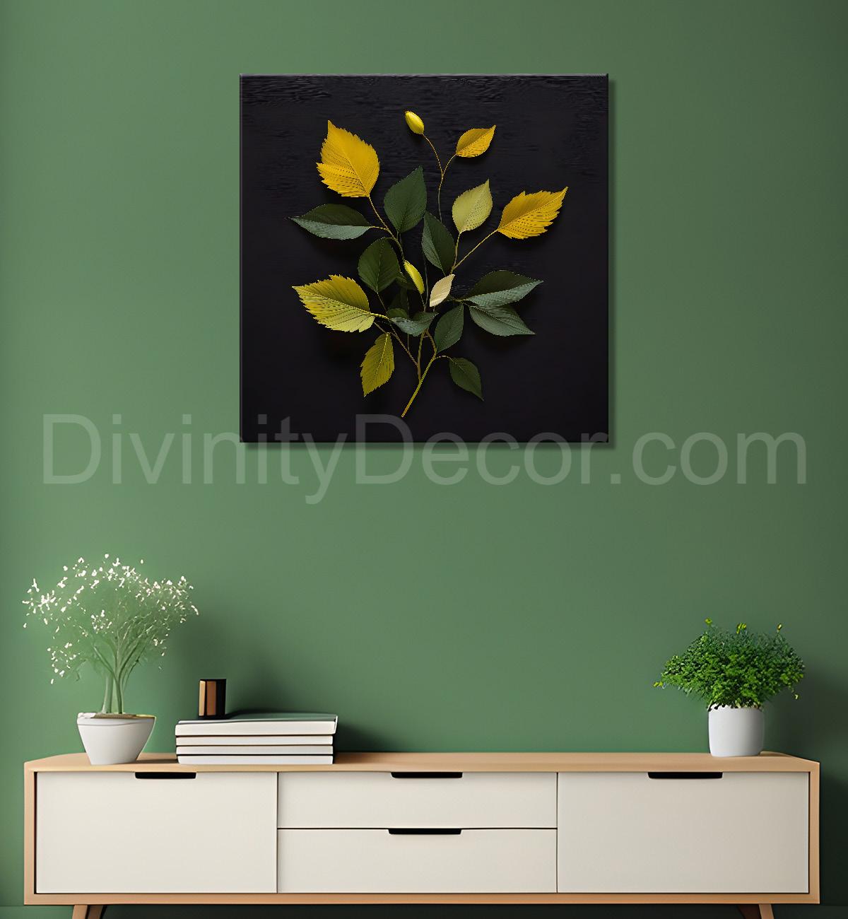 Yellow leaves in black background painting  Flower-S-335