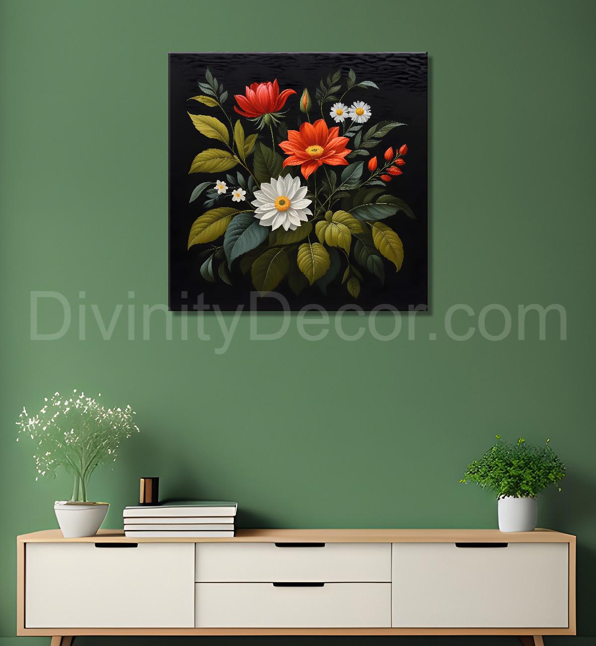 Colourful flowers in black background painting Flower-S-336