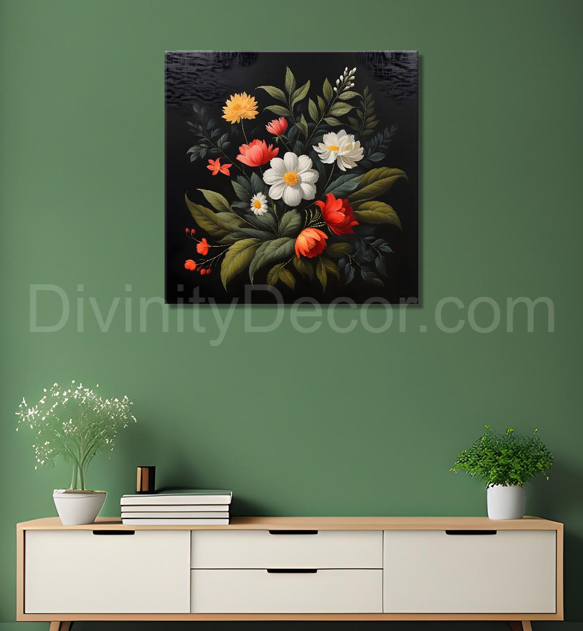 Colourful flowers in black background painting Flower-S-338