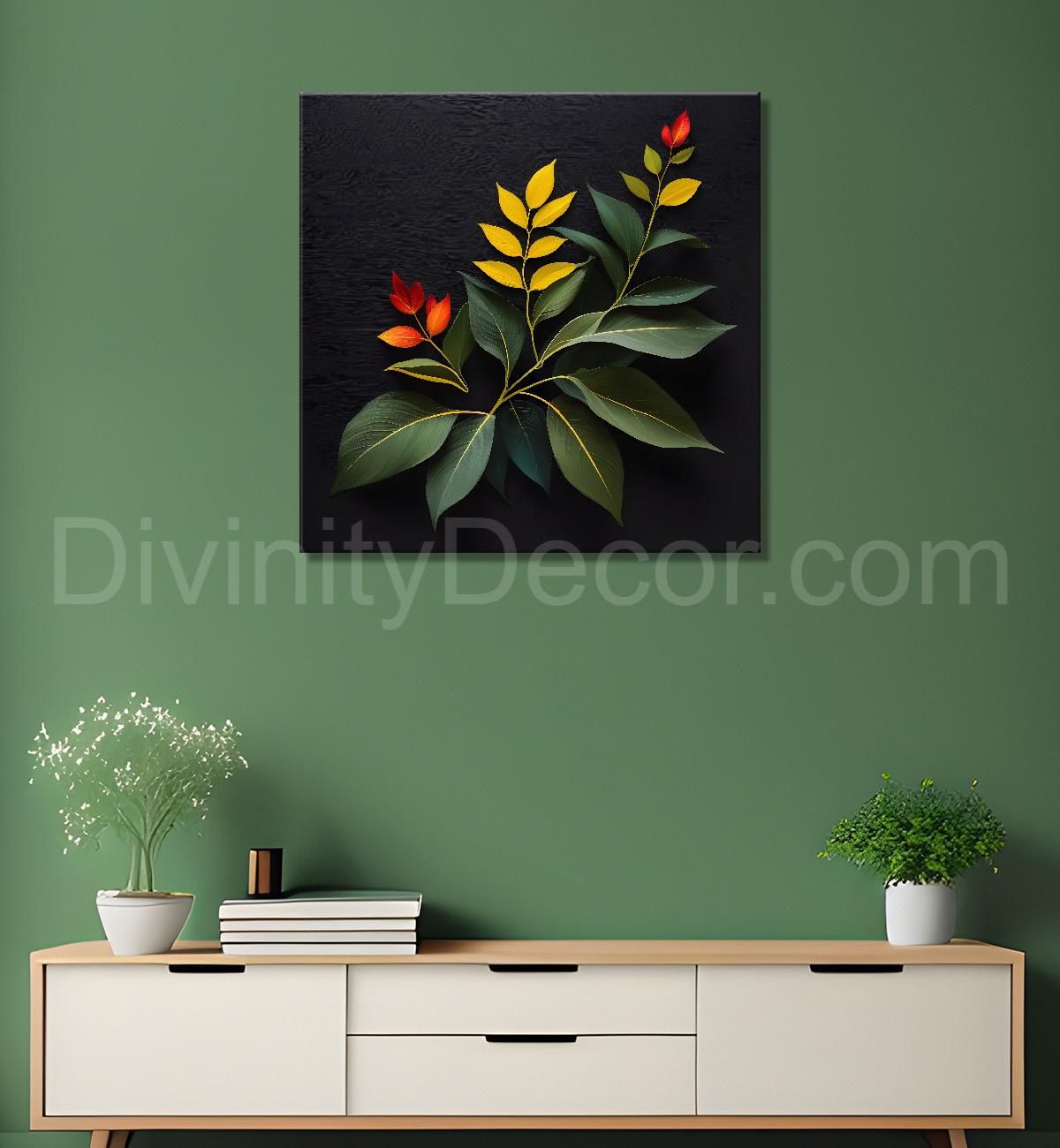 Yellow leaves in black background painting Flower-S-340