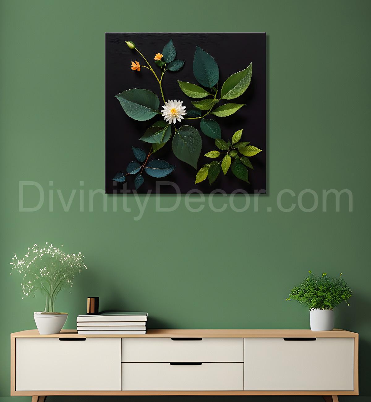White flowers in black background painting Flower-S-341