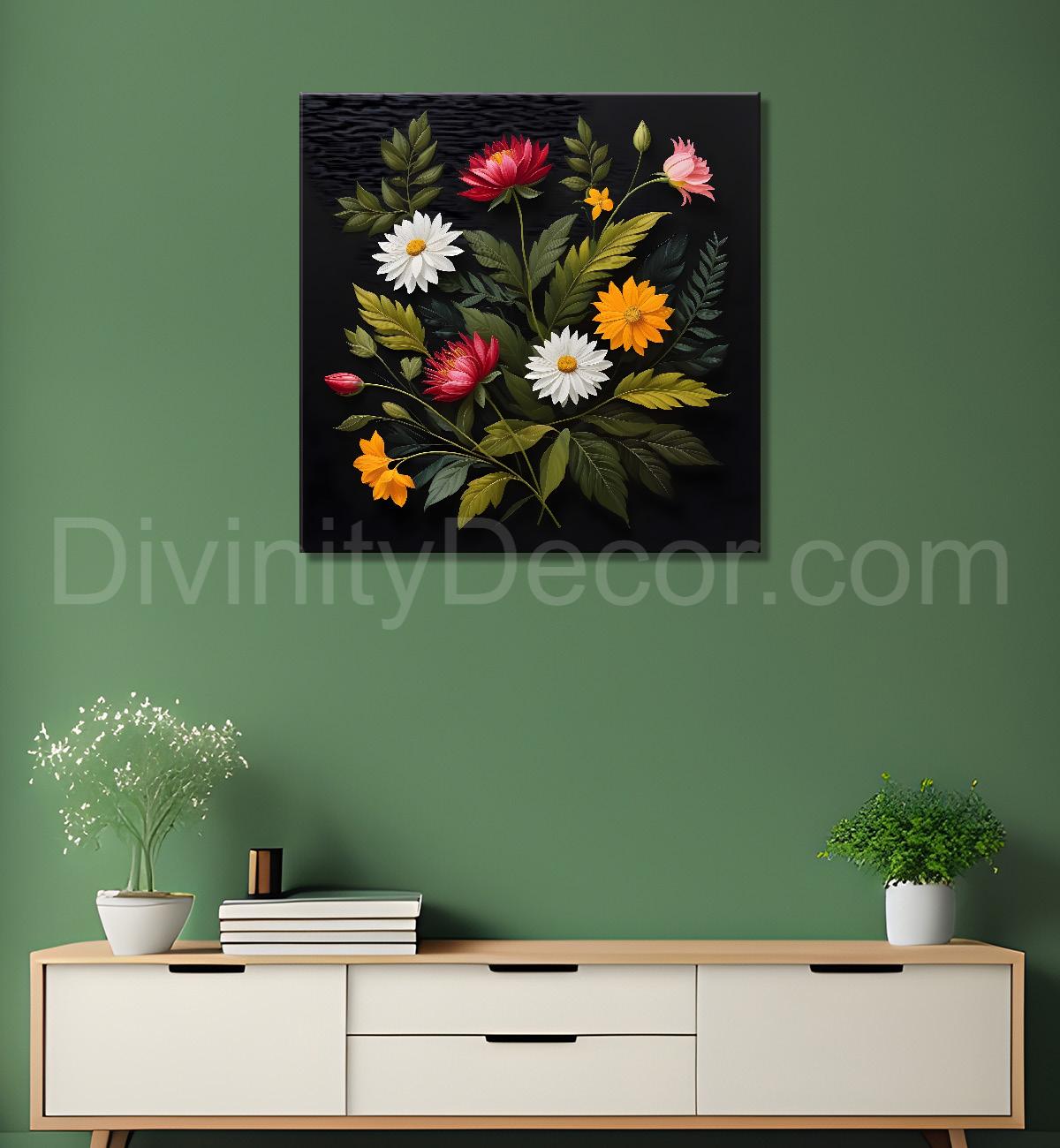Colourful flowers in black background painting Flower-S-344