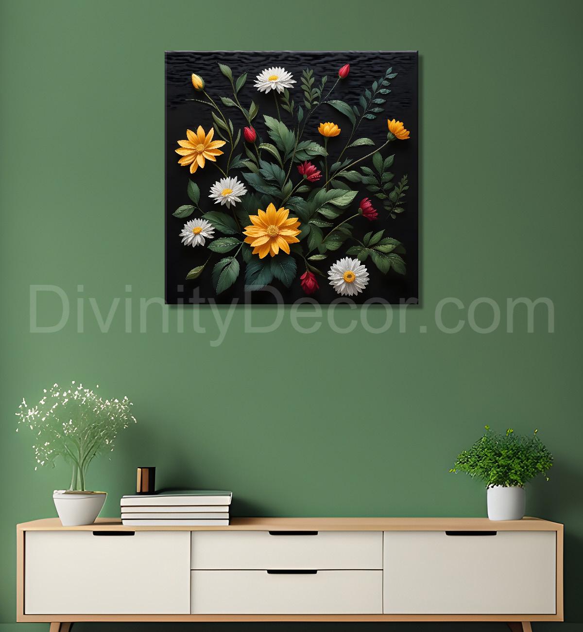 Colourful flowers in black background painting Flower-S-345