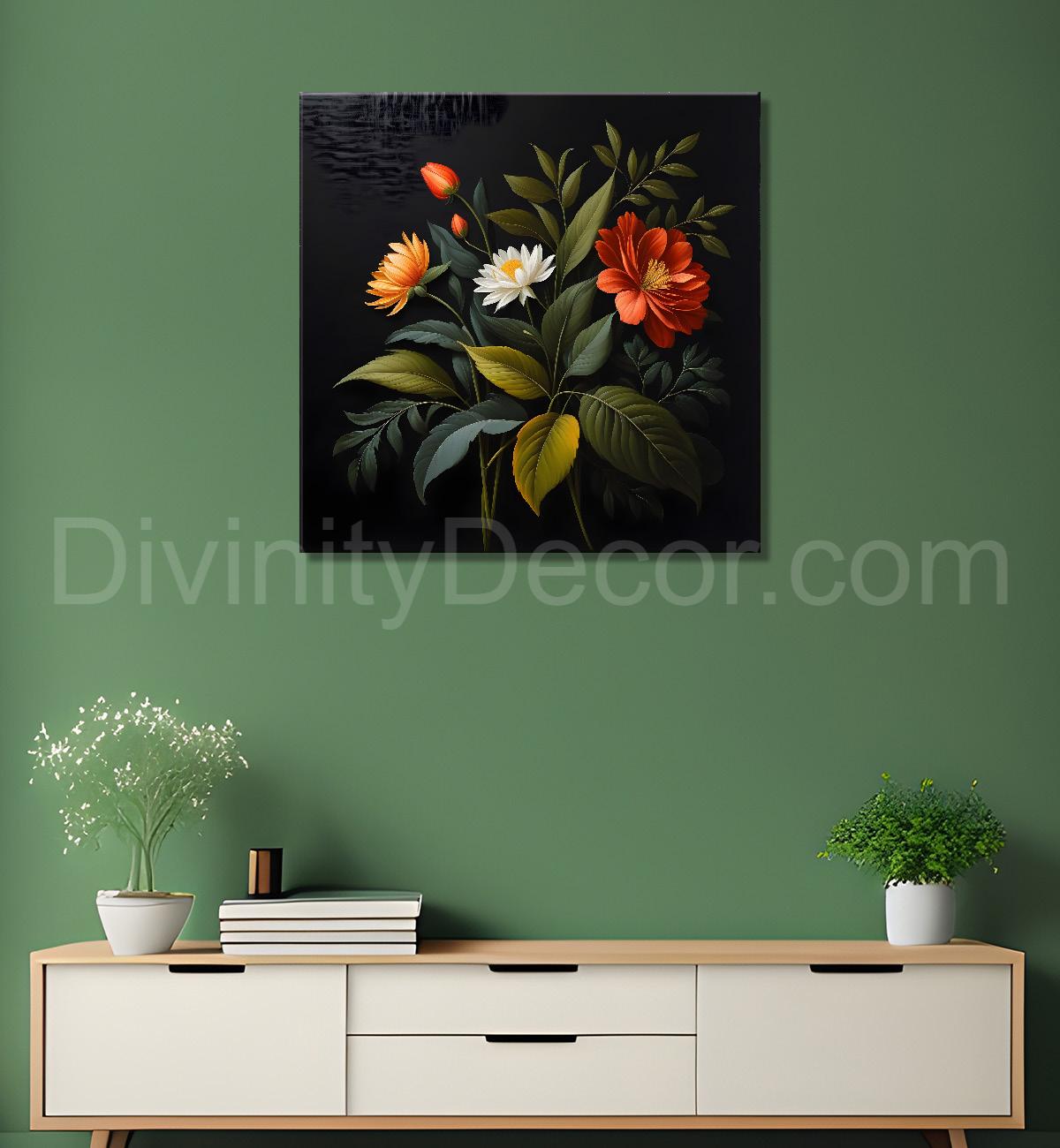 Colourful flowers in black background painting Flower-S-346
