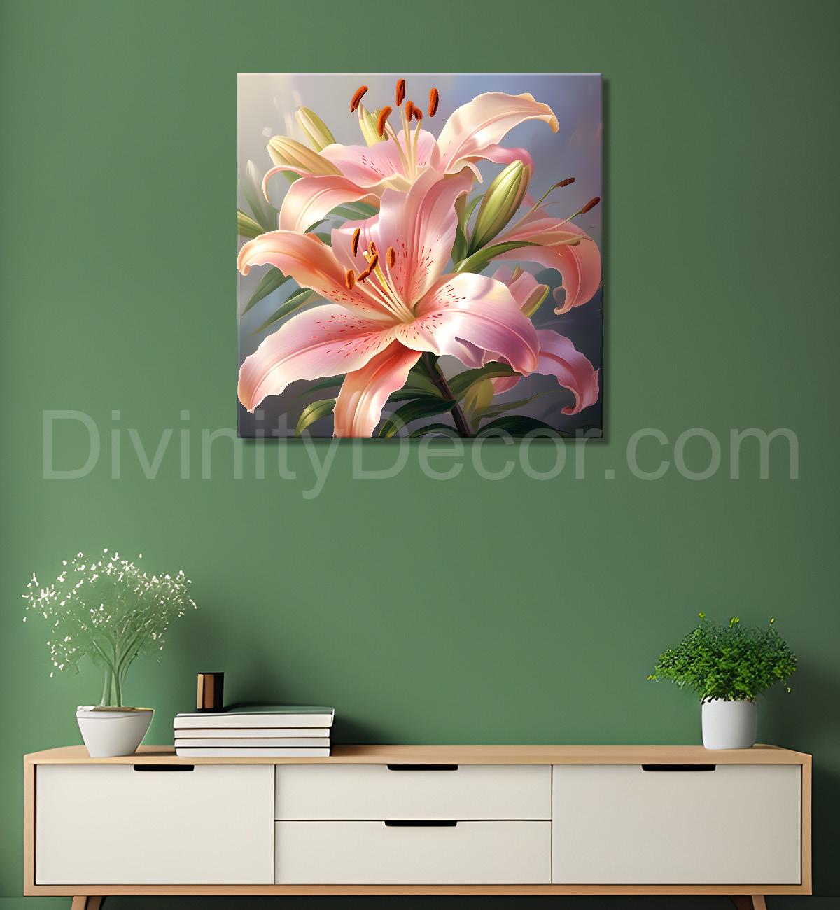 Light pink flowers in grey textured painting  Flower-S-353