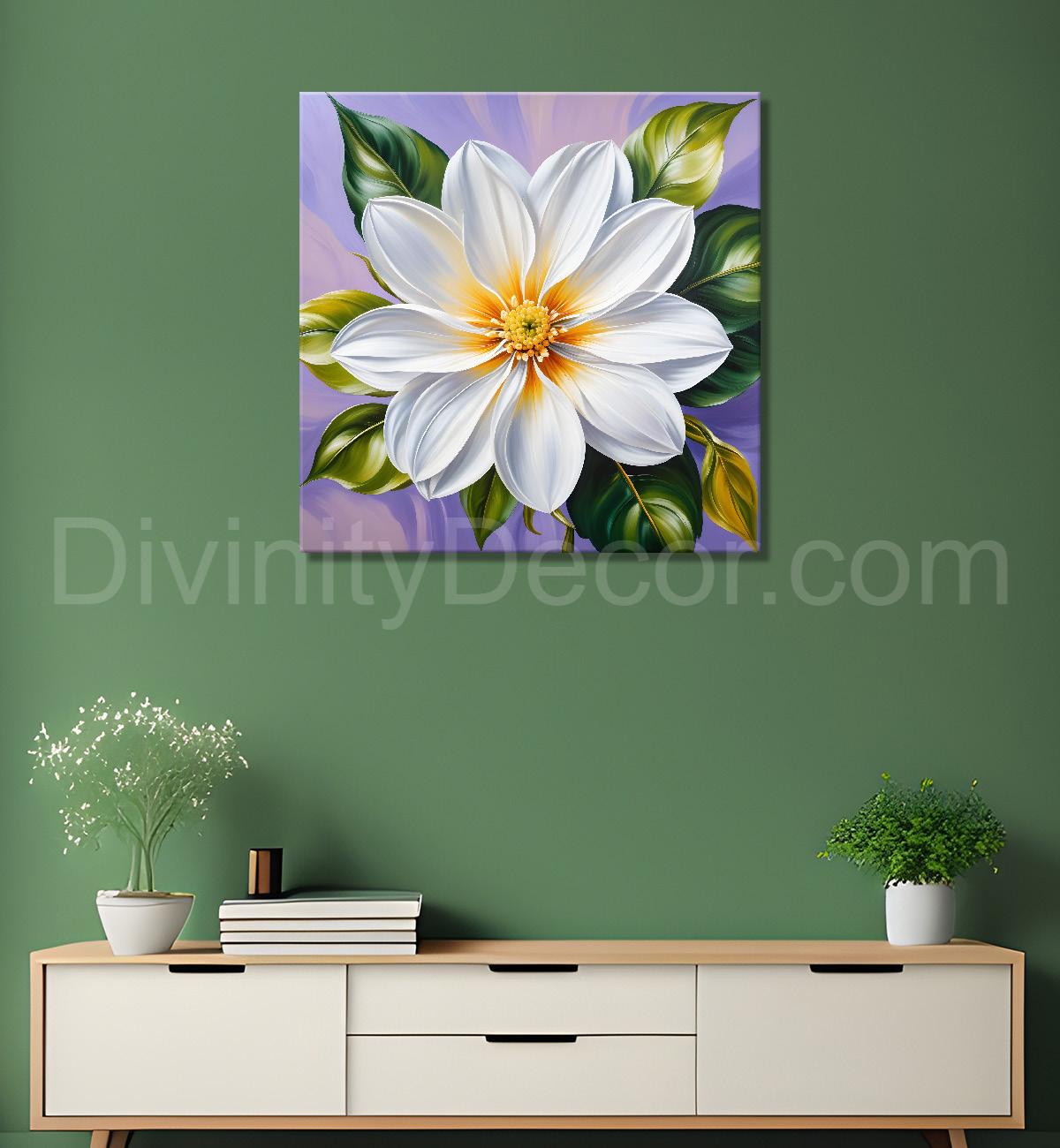 White flower in purple background painting  Flower-S-354