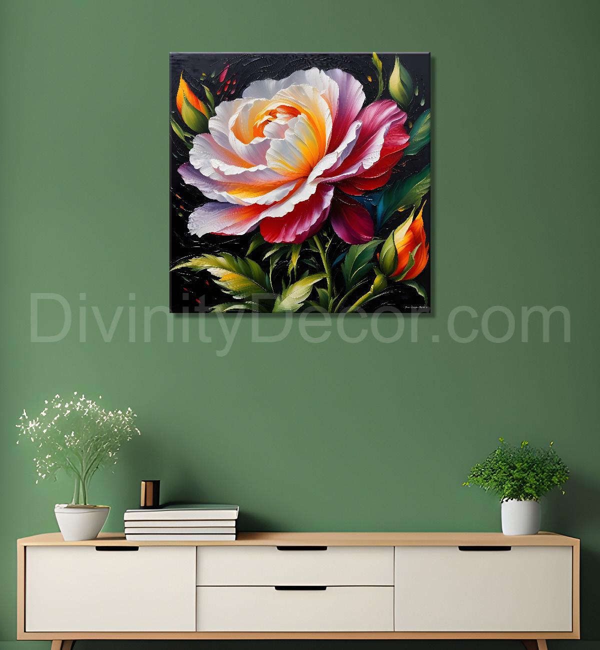 Pink rose in green background painting  Flower-S-356