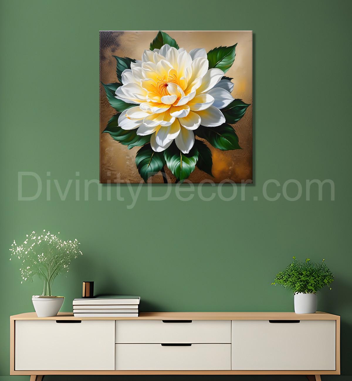 White flower in textured oil painting  Flower-S-359