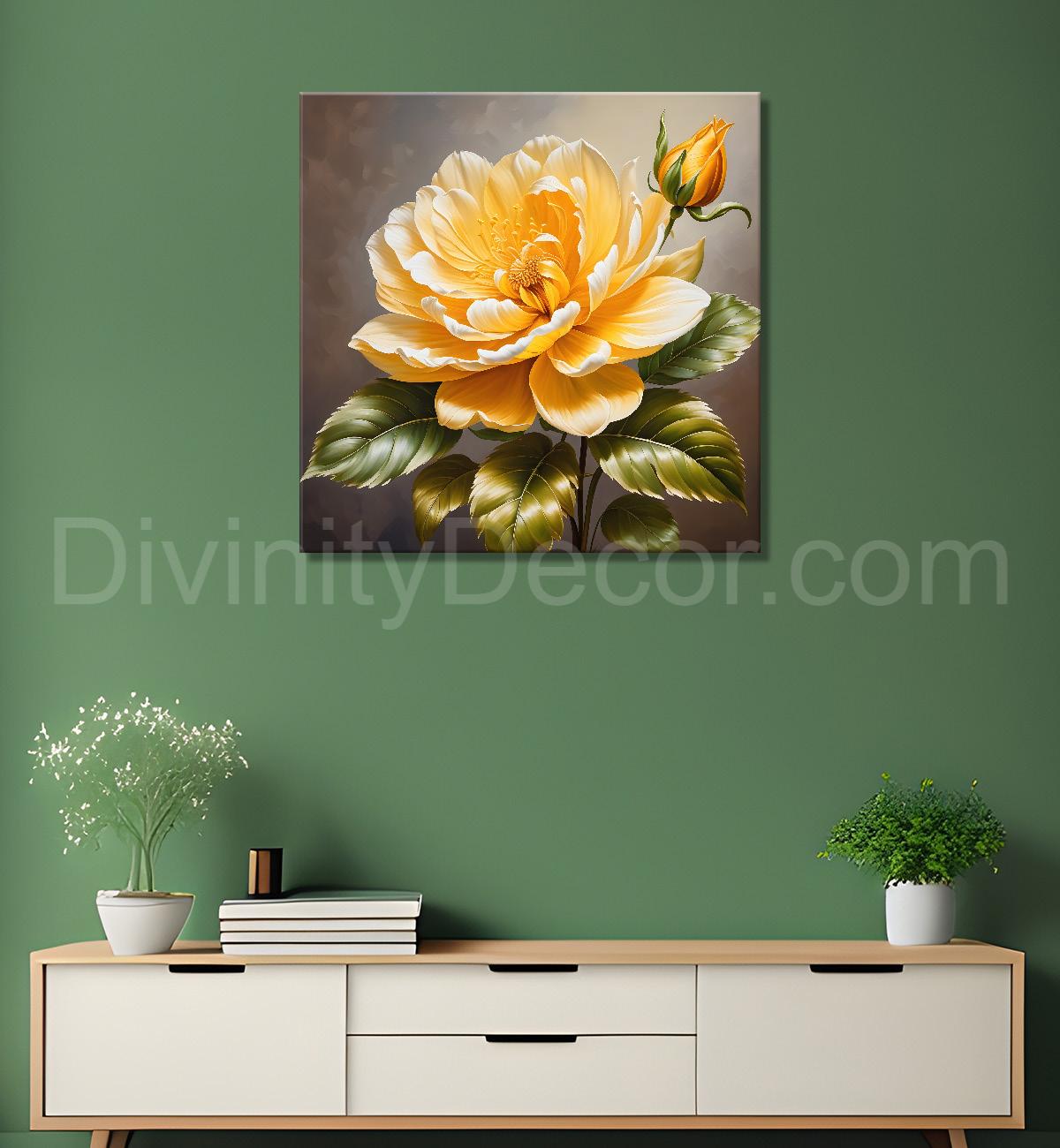 Yellow flower in textured oil painting  Flower-S-361
