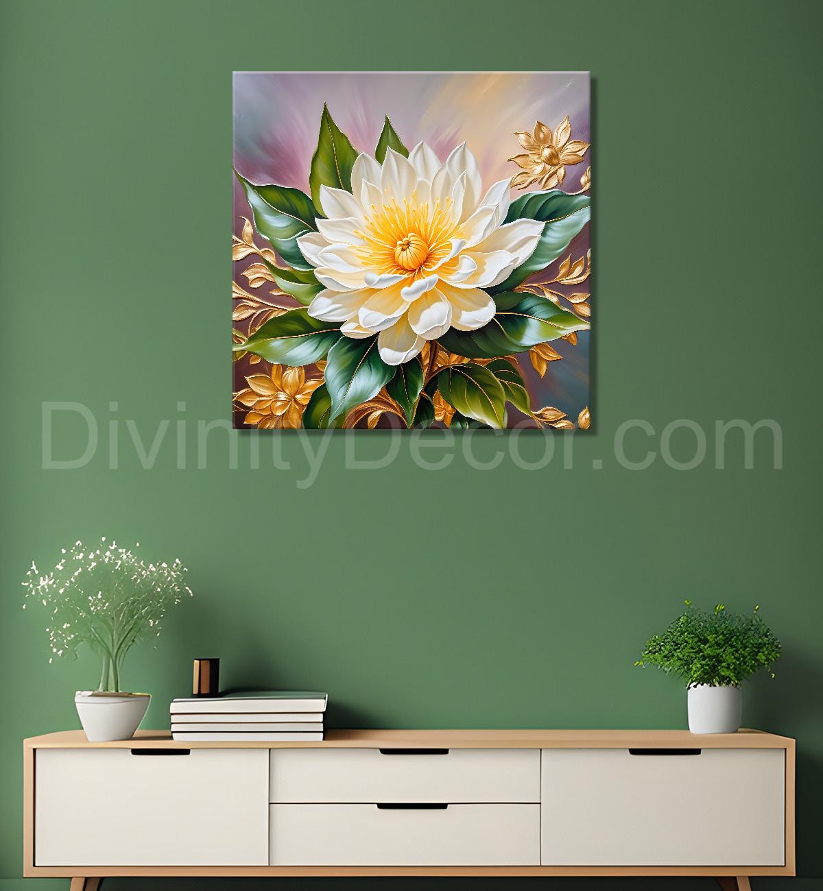 White flower in textured oil painting  Flower-S-362