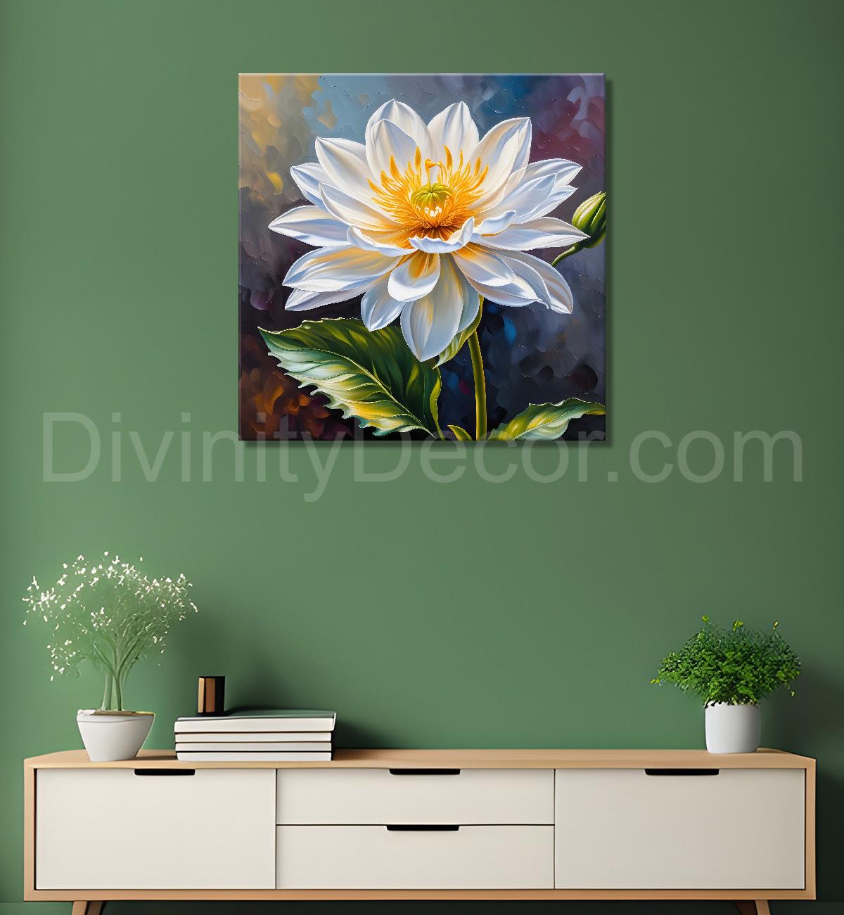 White flower in textured oil painting  Flower-S-363