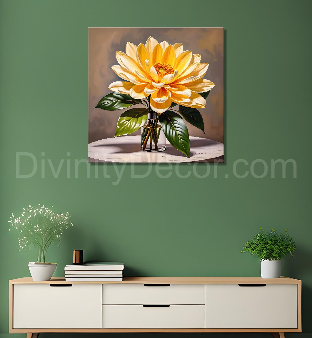 Yellow flower in textured oil painting   Flower-S-364