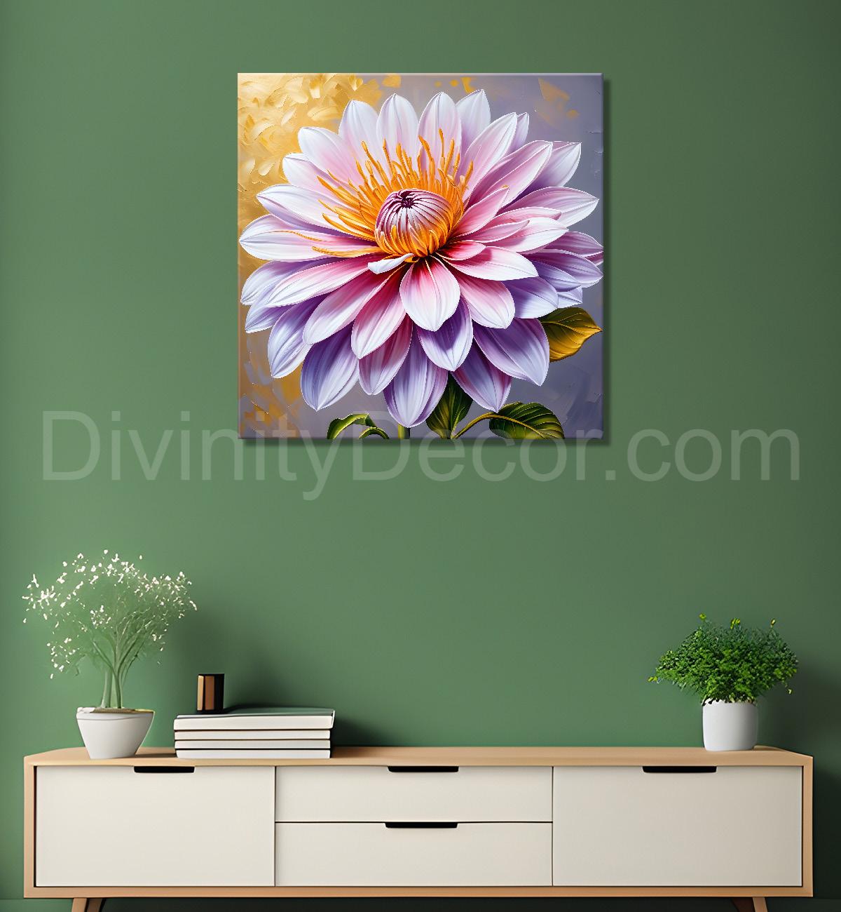 Pink flowers in grey textured painting    Flower-S-366