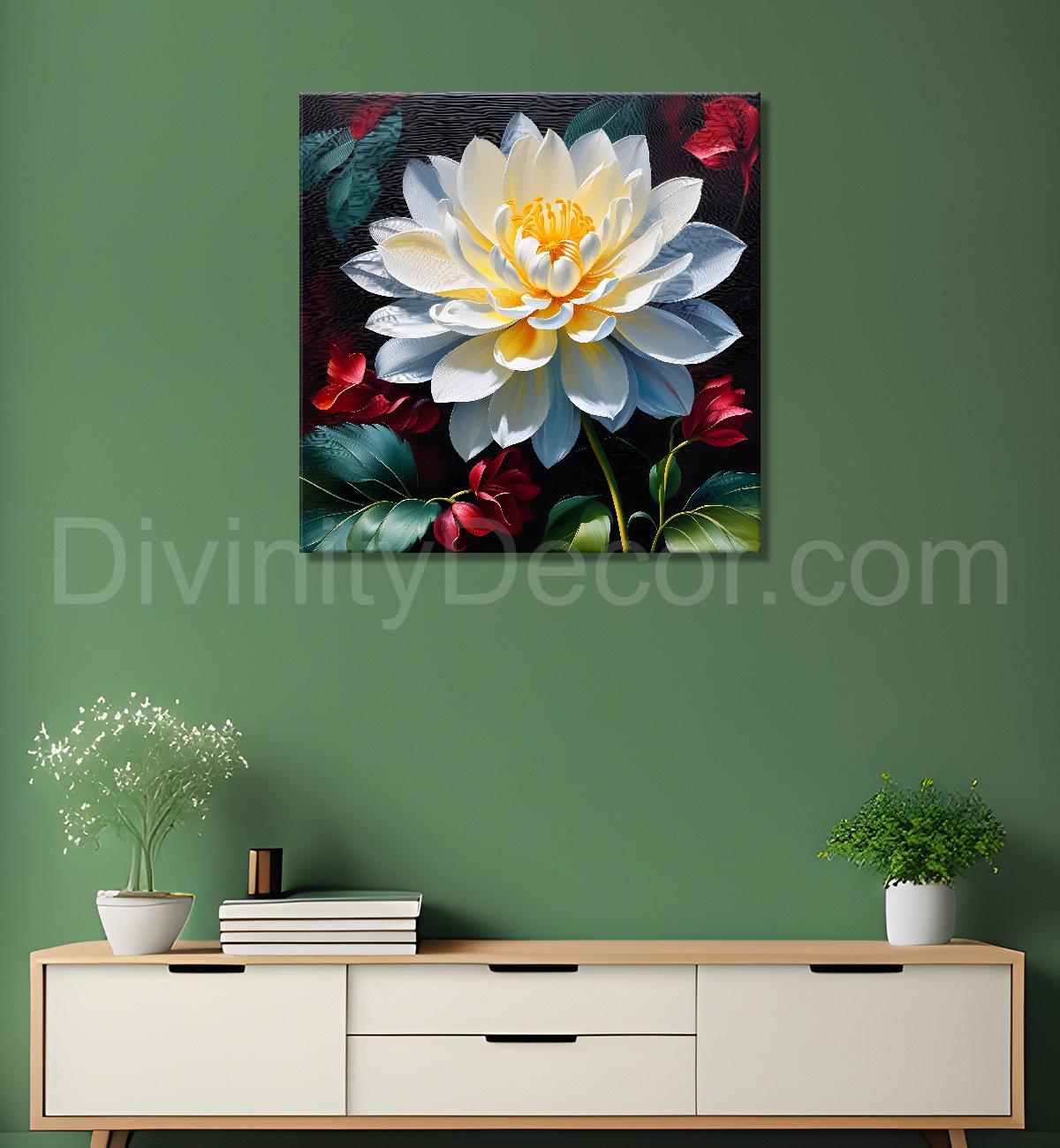 White flower in textured oil painting   Flower-S-367