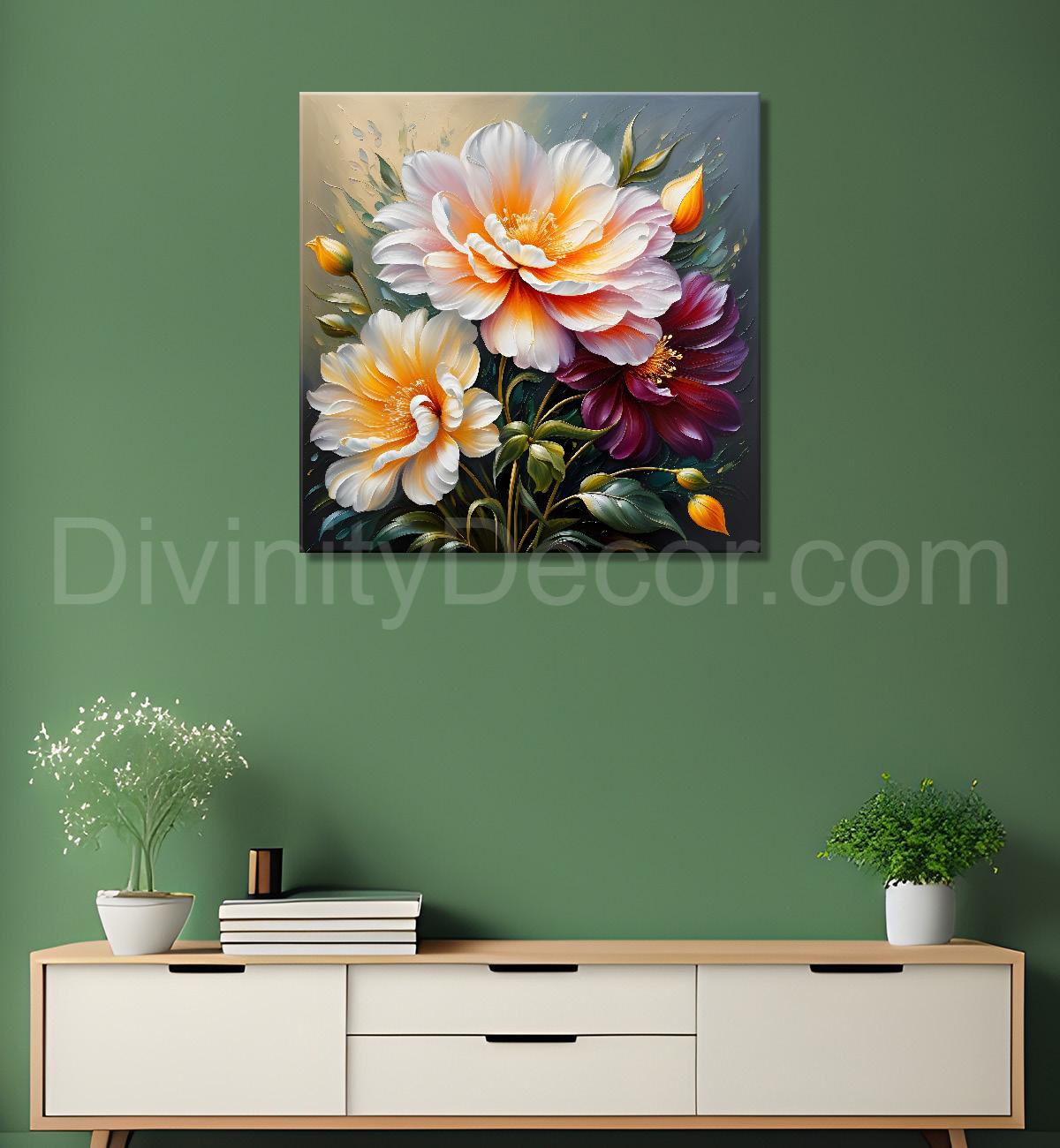 White flower in textured oil painting  Flower-S-369