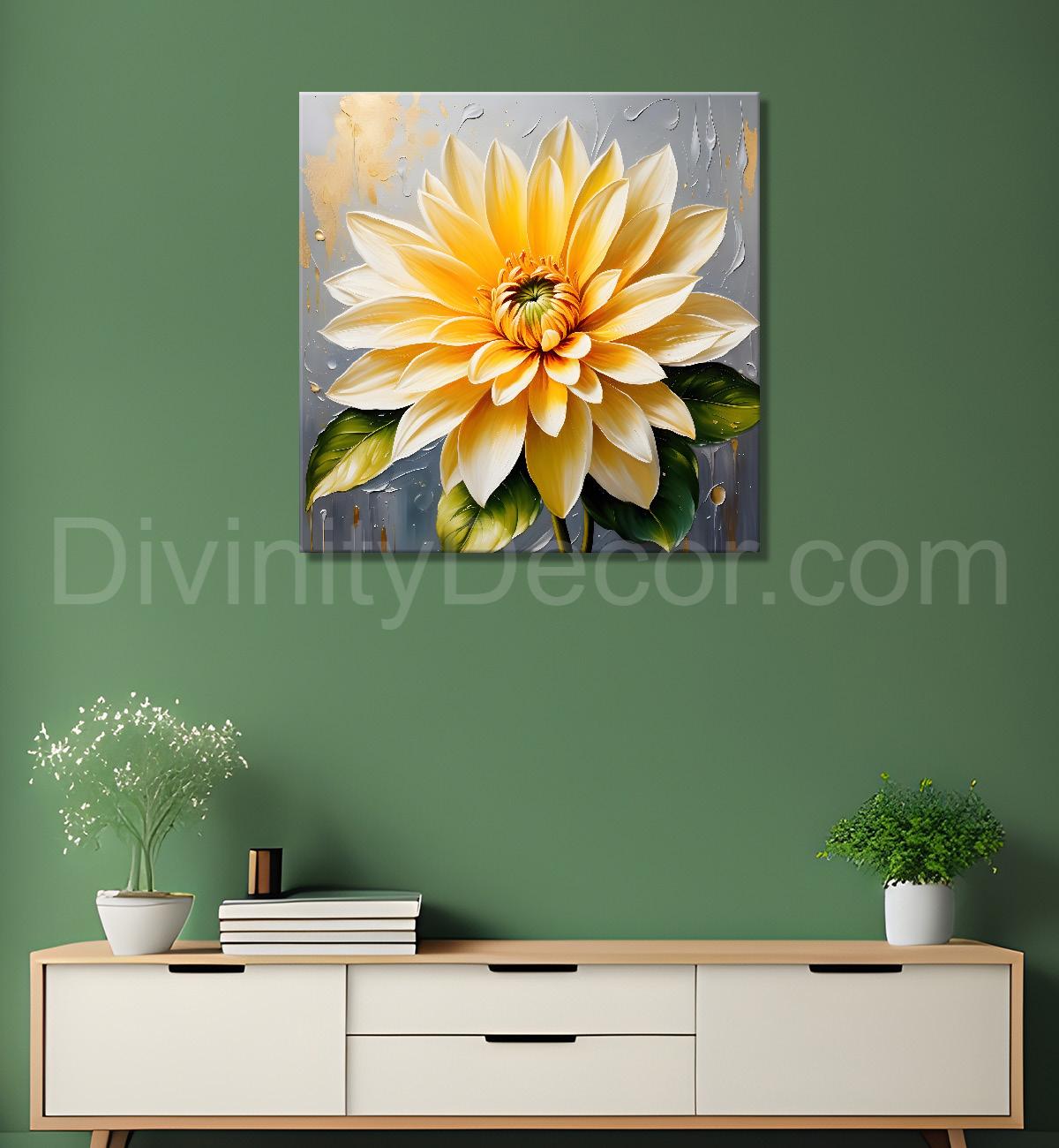 Yellow flower in textured oil painting  Flower-S-370