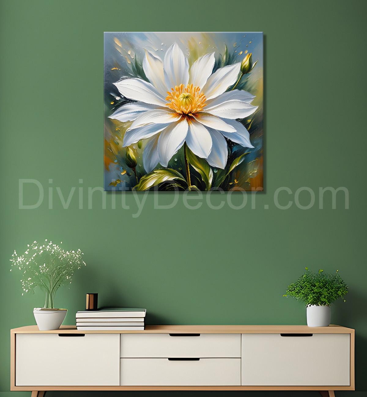 White flower in textured oil painting   Flower-S-372