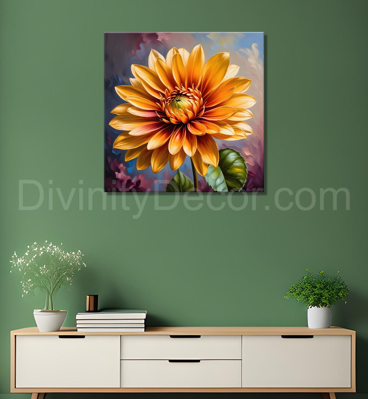 Yellow flower in textured oil painting  Flower-S-373