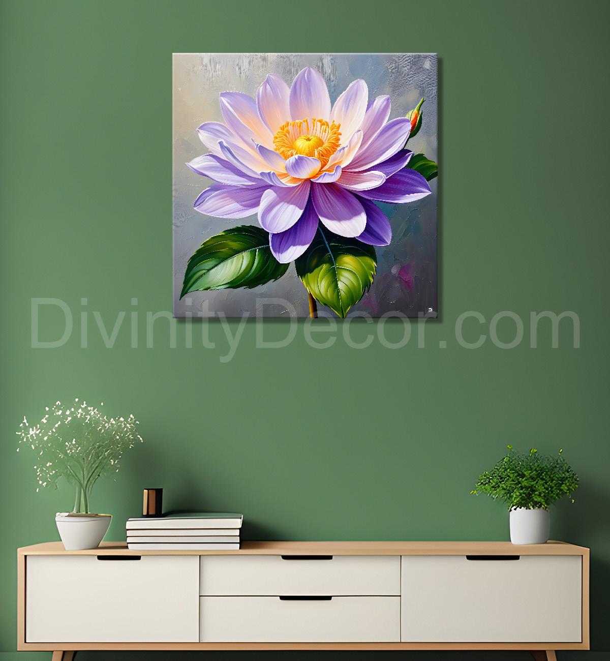Purple flowers in grey textured painting   Flower-S-374