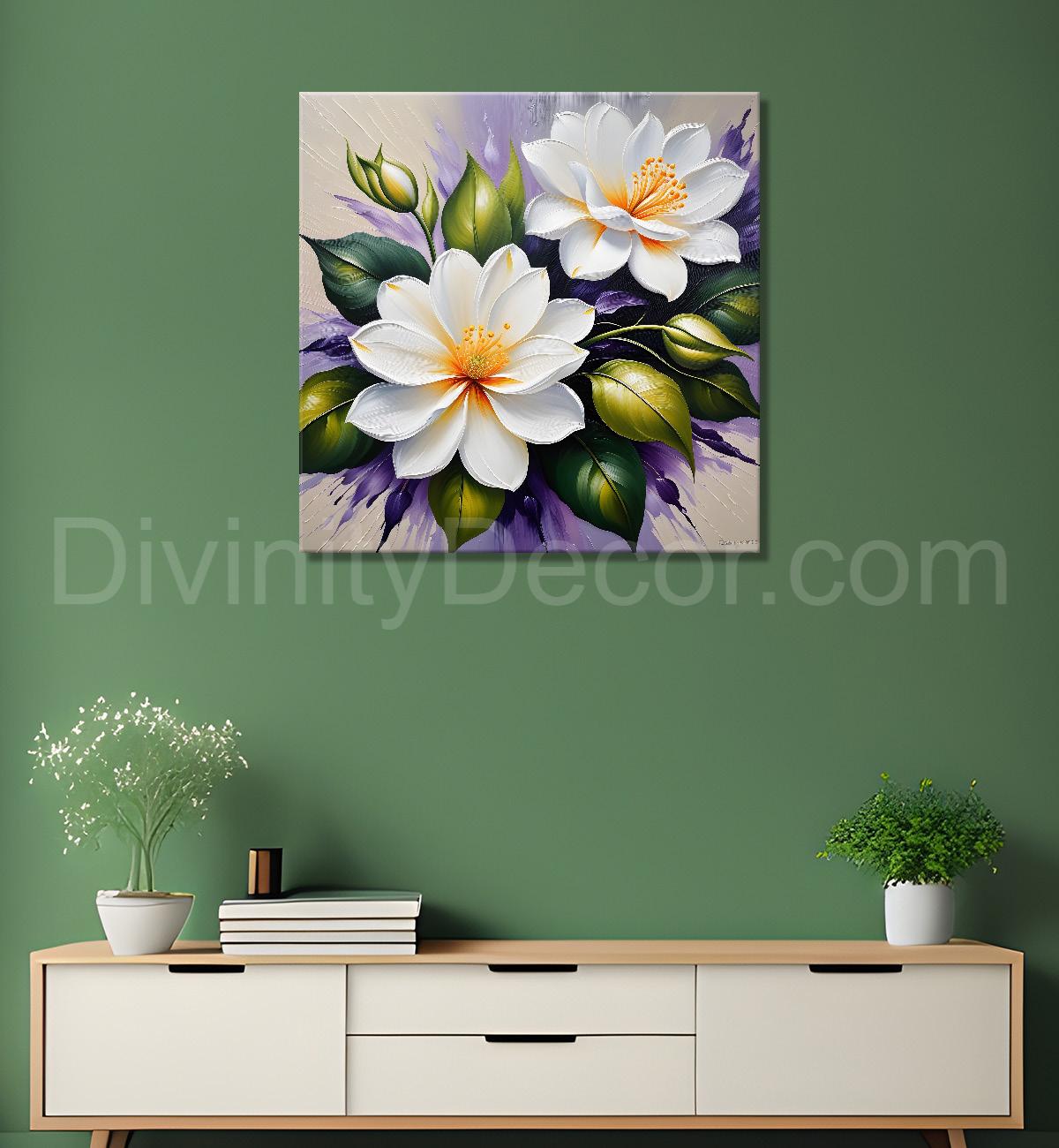 White flowers in textured oil painting   Flower-S-375