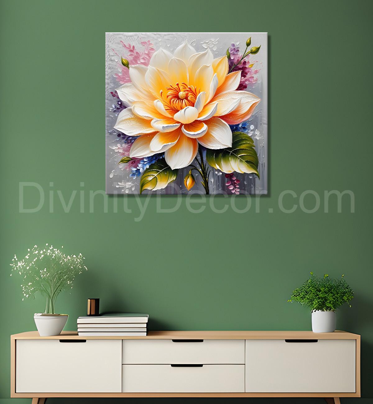 Yellow flower in textured oil painting   Flower-S-377