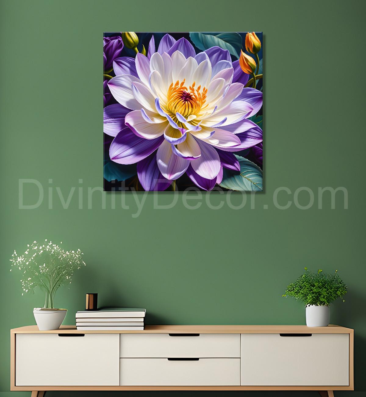 Purple flowers in grey textured painting   Flower-S-378