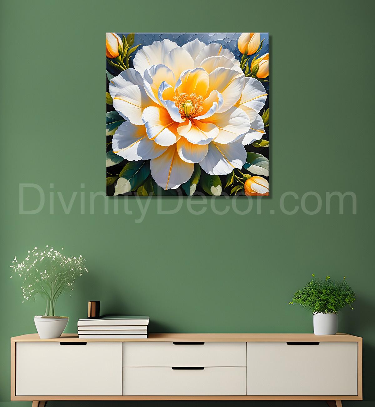 White flower in textured oil painting   Flower-S-379