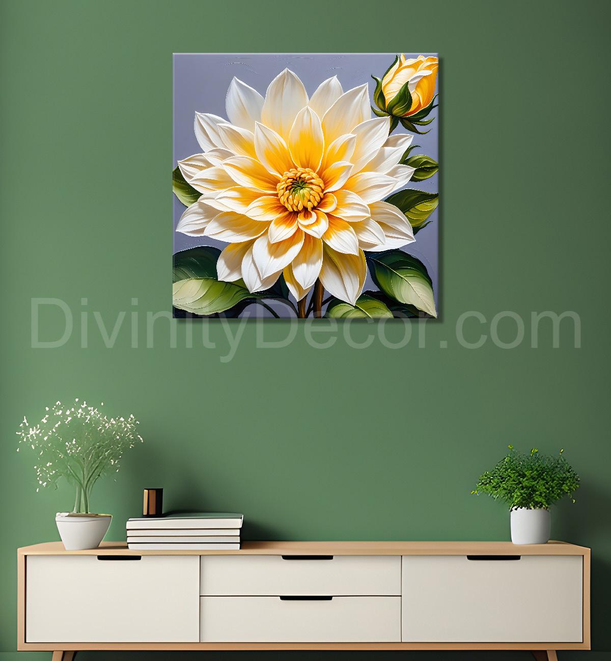 White flower in textured oil painting   Flower-S-381