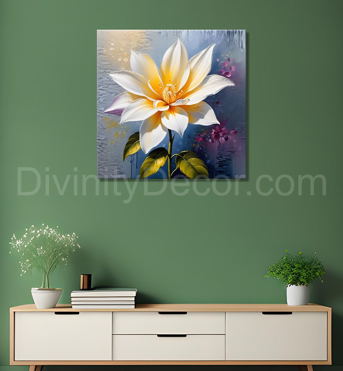 White flower in textured oil painting   Flower-S-382