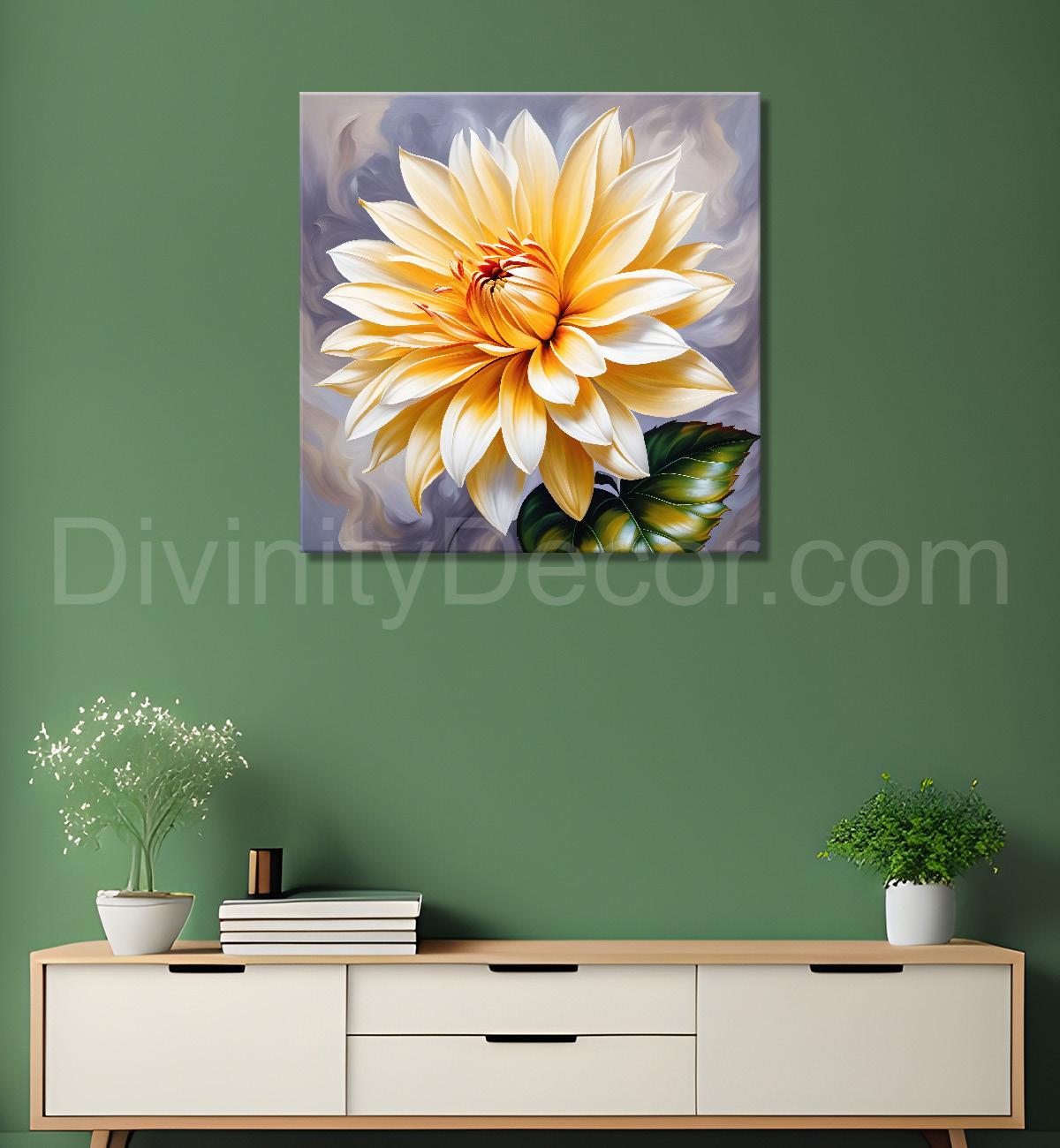 Yellow flower in textured oil painting   Flower-S-383