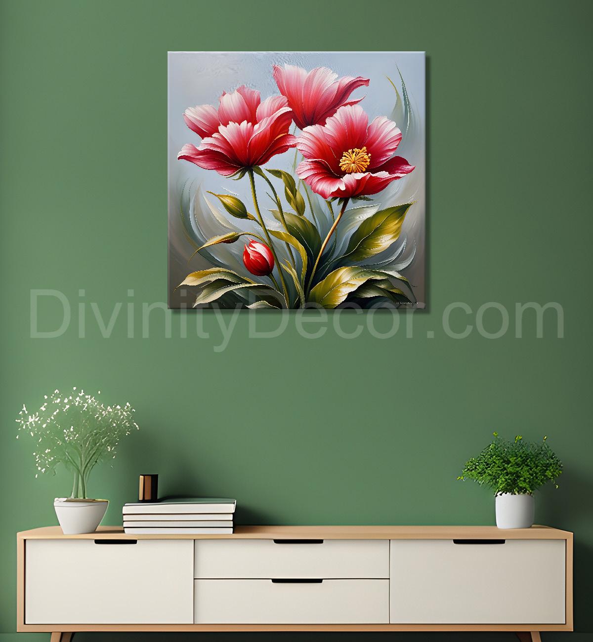 Pink flowers in textured painting  Flower-S-384