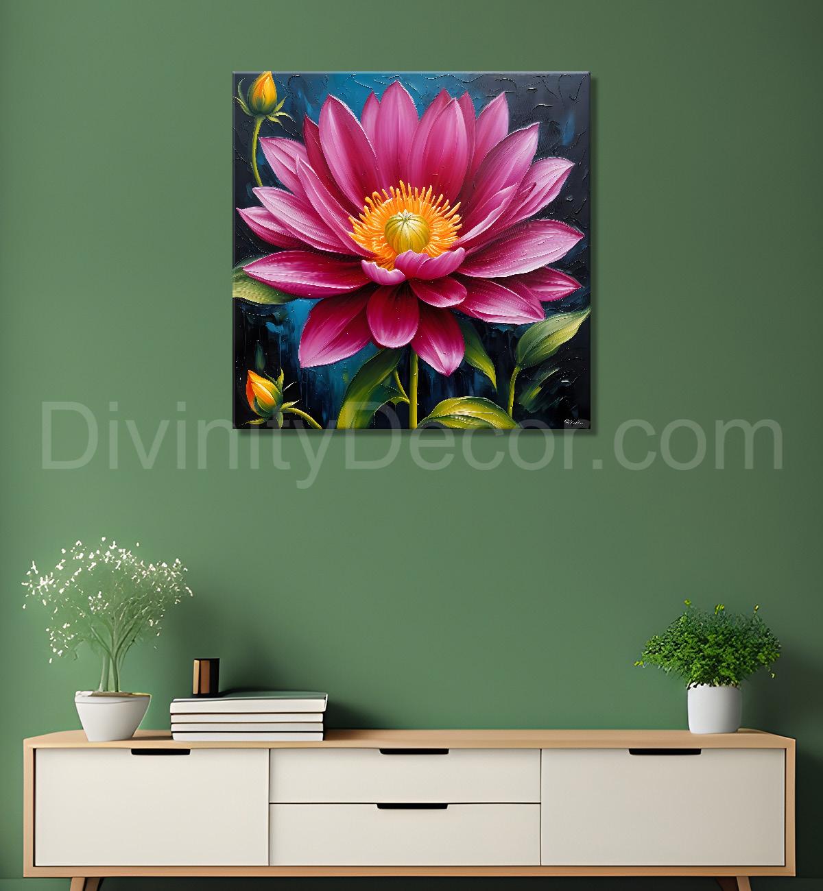 Pink flowers in textured painting   Flower-S-386