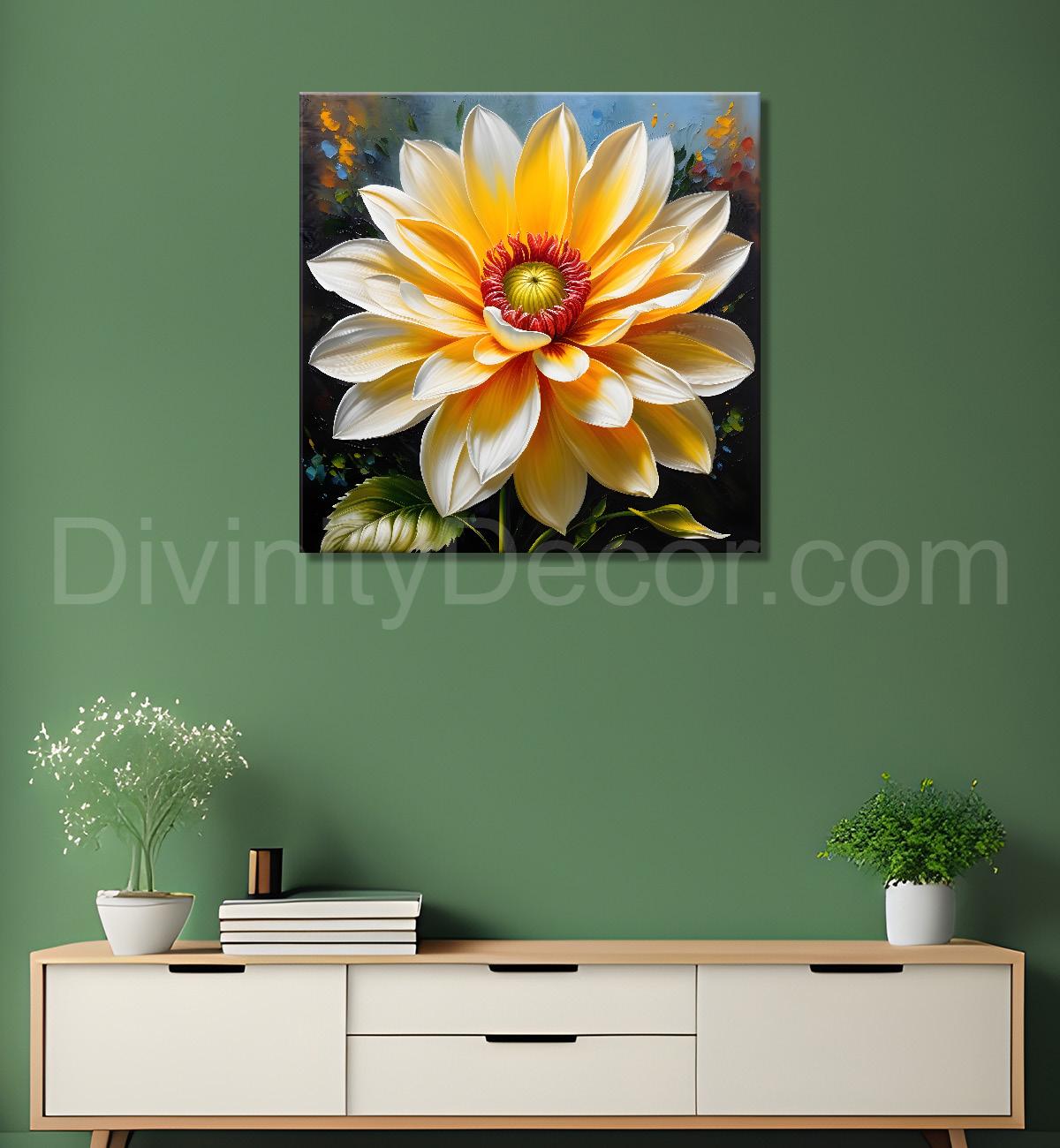 Yellow flower in textured oil painting    Flower-S-388