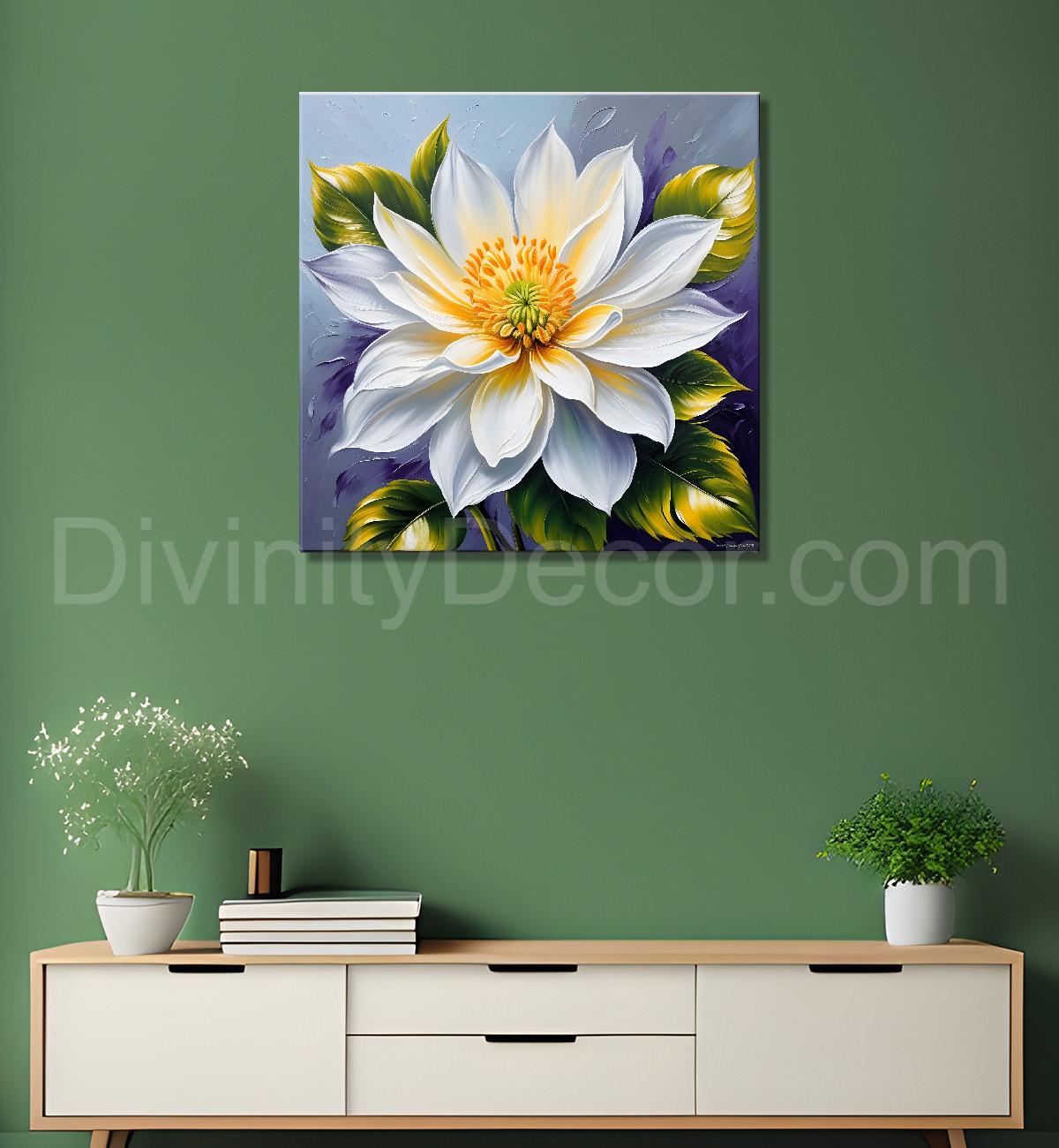 White flower in textured oil painting   Flower-S-389