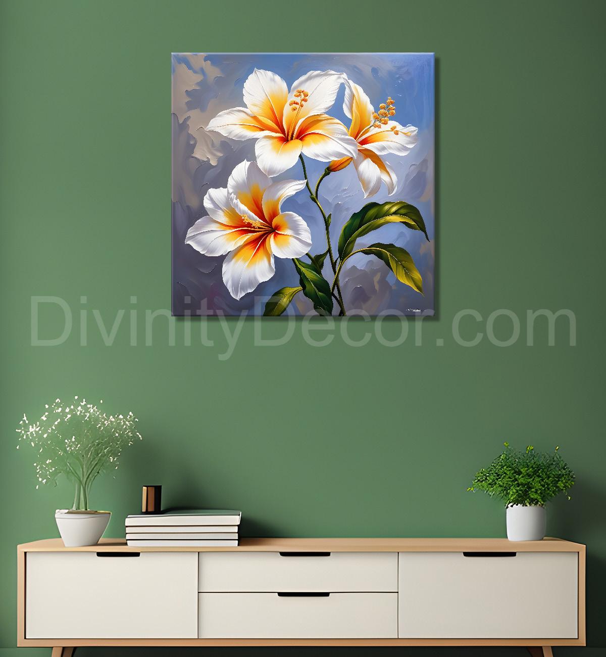 White flower in textured oil painting   Flower-S-390
