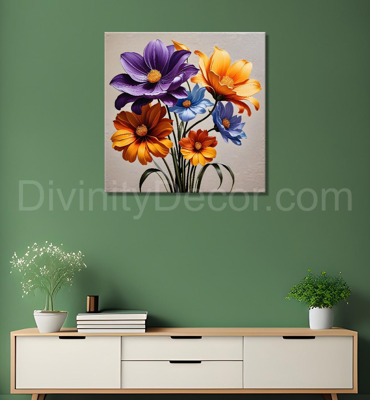 Orange and purple flower in textured oil painting   Flower-S-391