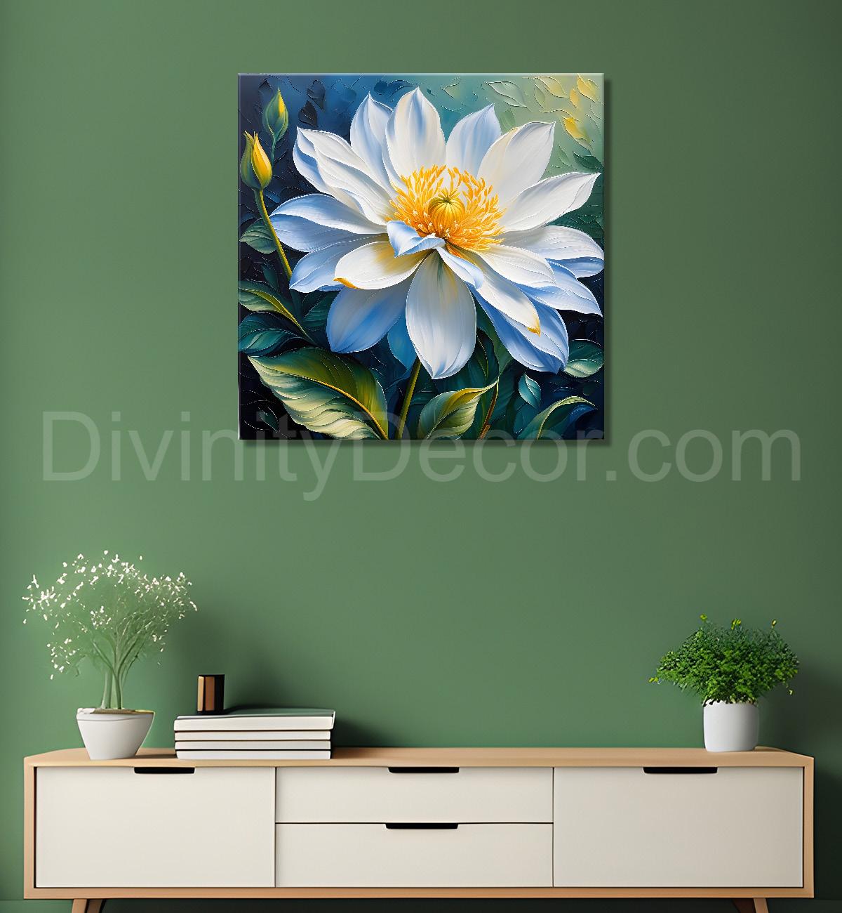Light blue flower in textured painting   Flower-S-393